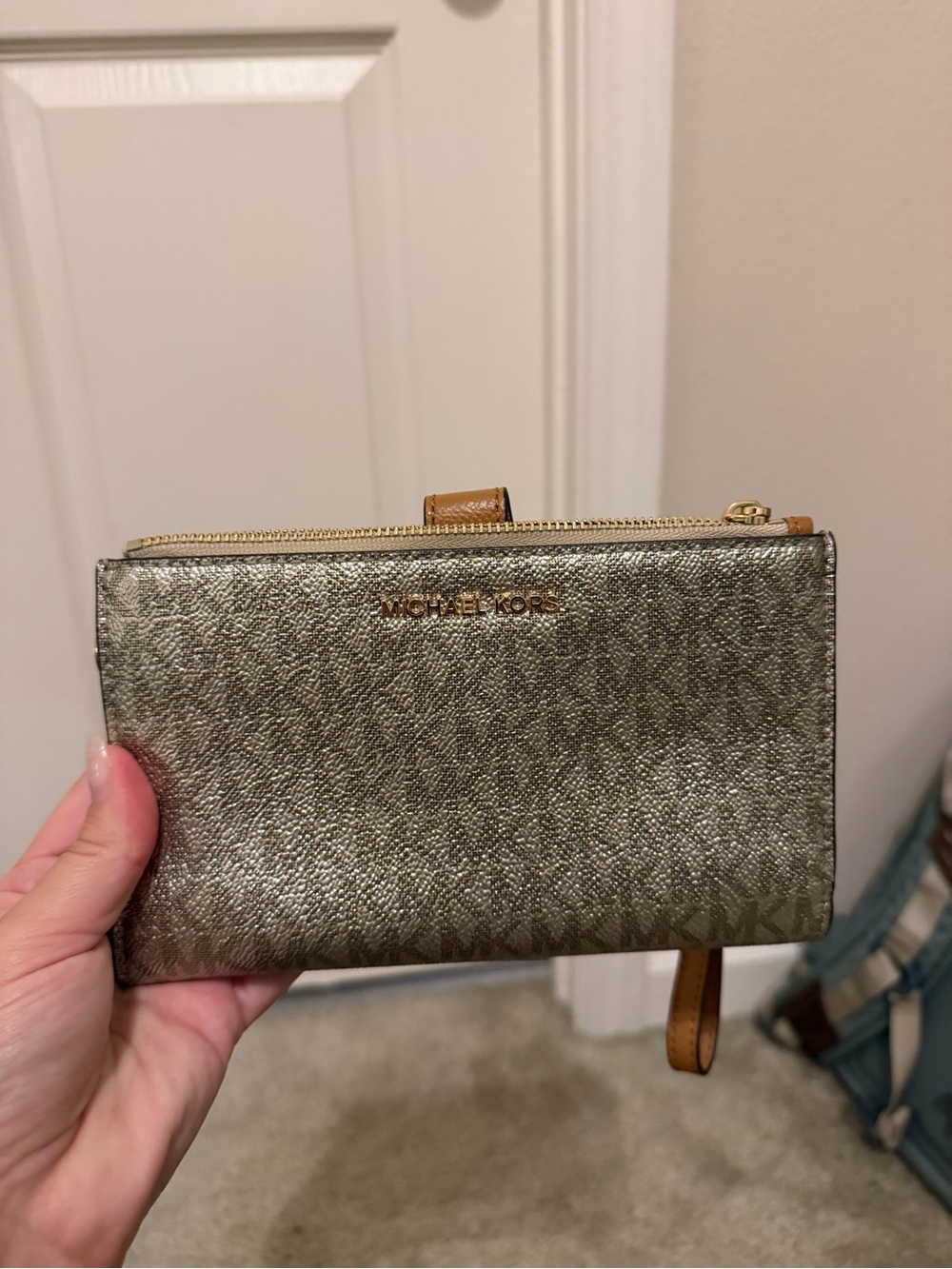Michael Kors Metallic Silver-Gold Wristlet Wallet